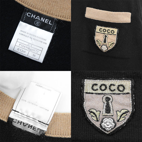 CHANEL one piece Cashmere 100% Black, Brown P31859 Women 38 Used Authentic