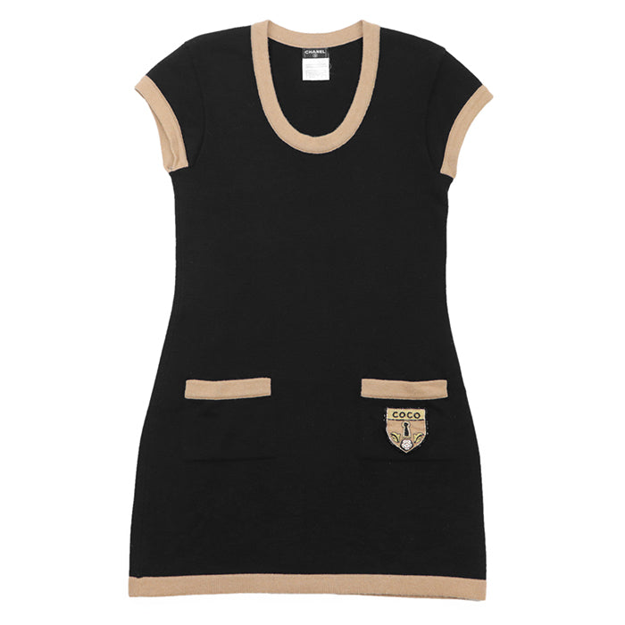 CHANEL one piece Cashmere 100% Black, Brown P31859 Women 38 Used Authentic