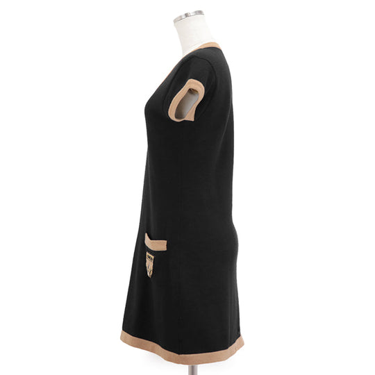 CHANEL one piece Cashmere 100% Black, Brown P31859 Women 38 Used Authentic