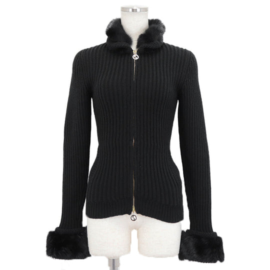 GUCCI knit Cashmere 100% black 164904 X9443 Women XS Used Authentic