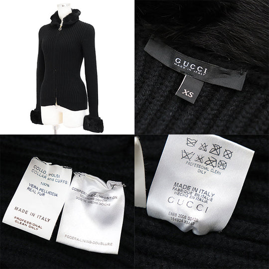 GUCCI knit Cashmere 100% black 164904 X9443 Women XS Used Authentic