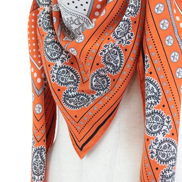 HERMES scarf 70% cashmere, 30% silk Orange Cui White Grey Karegan ZOUAVES ET DRAGONS Women Used Authentic