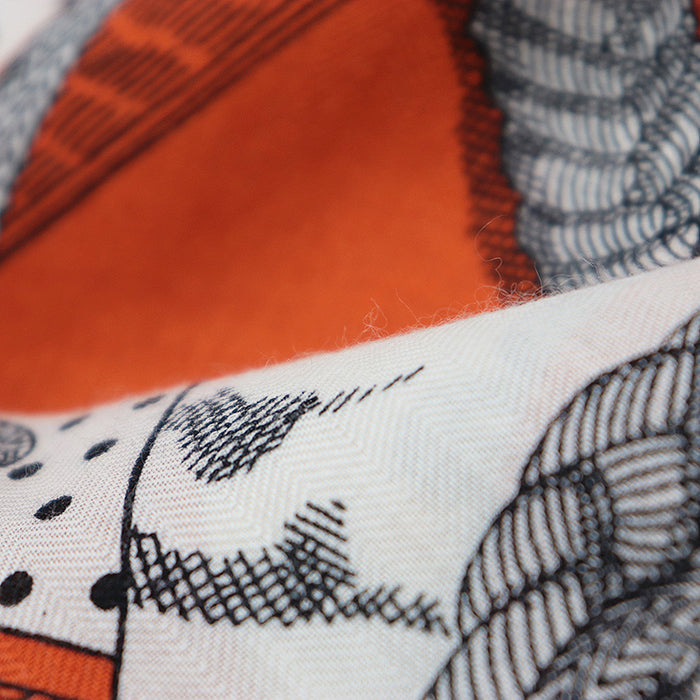 HERMES scarf 70% cashmere, 30% silk Orange Cui White Grey Karegan ZOUAVES ET DRAGONS Women Used Authentic