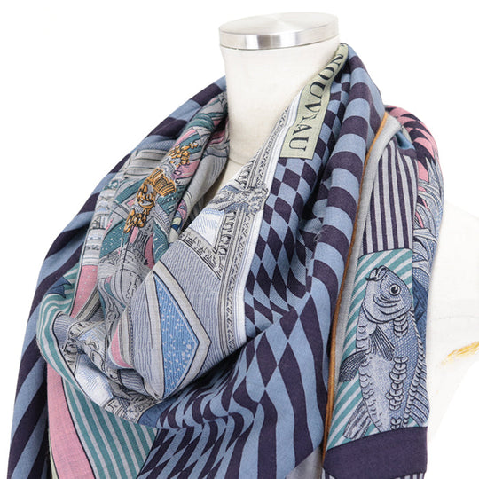 HERMES scarf 70% cashmere, 30% silk multicolor Carrjean GRAND THEATER NOUVE Grand Theater Nouveau Women Used Authentic