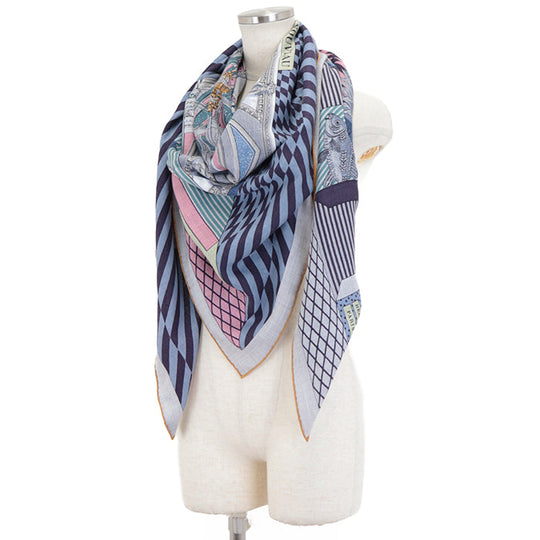 HERMES scarf 70% cashmere, 30% silk multicolor Carrjean GRAND THEATER NOUVE Grand Theater Nouveau Women Used Authentic