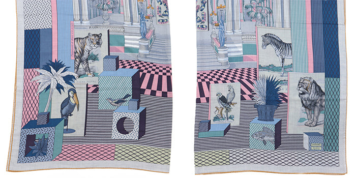 HERMES scarf 70% cashmere, 30% silk multicolor Carrjean GRAND THEATER NOUVE Grand Theater Nouveau Women Used Authentic