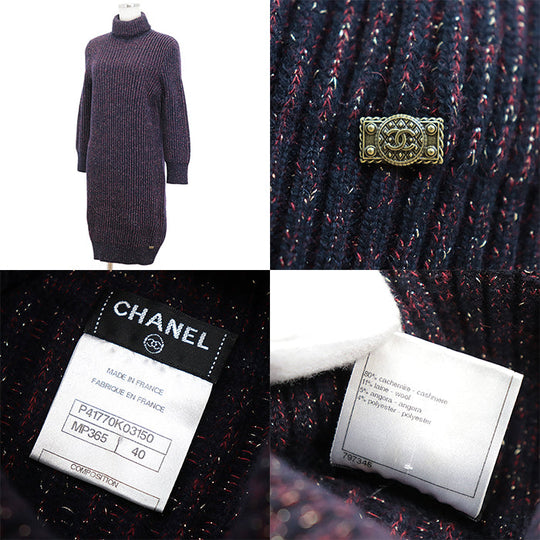 CHANEL one piece 80% cashmere, 11% wool navy wine red P41770 Karl Lagerfeld period Women 40 Used Authentic