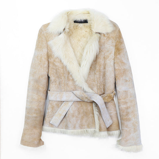 GUCCI Other outerwear 100% real shearling light beige Women 36 Used Authentic