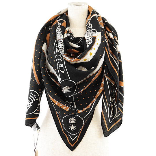 HERMES scarf cashmere silk Black, White 243986S 06