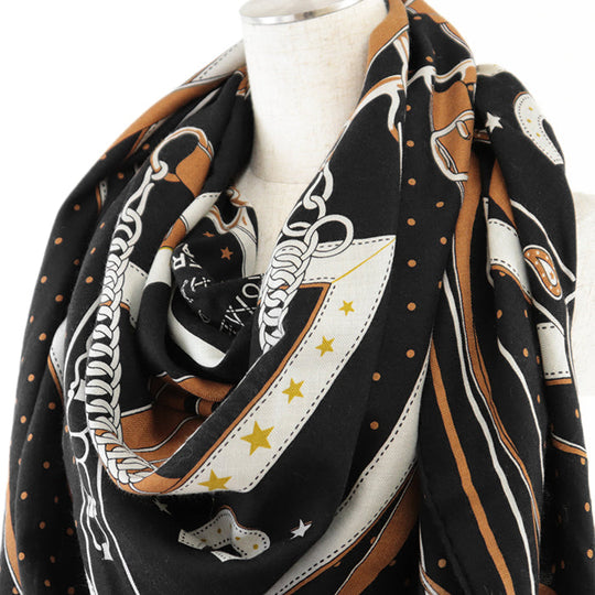 HERMES scarf cashmere silk Black, White 243986S 06