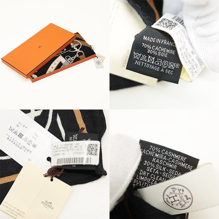 HERMES scarf cashmere silk Black, White 243986S 06