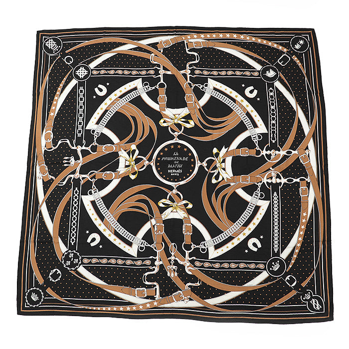 HERMES scarf cashmere silk Black, White 243986S 06
