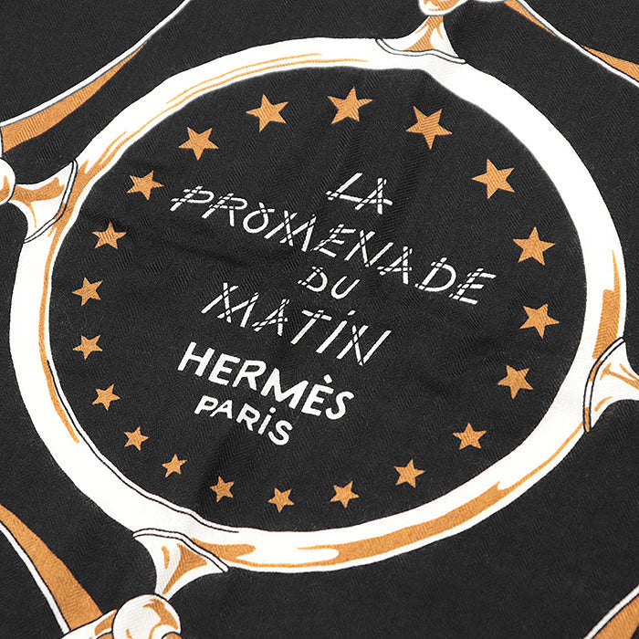 HERMES scarf cashmere silk Black, White 243986S 06