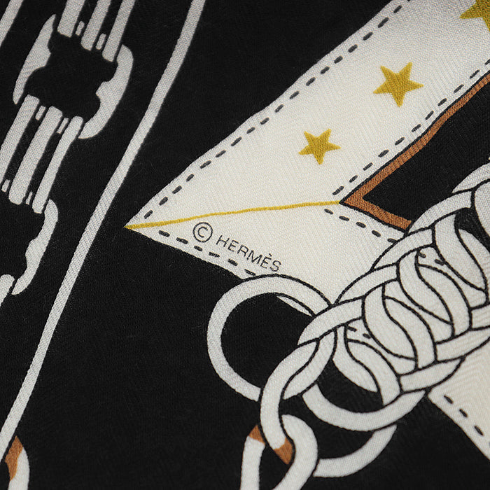 HERMES scarf cashmere silk Black, White 243986S 06