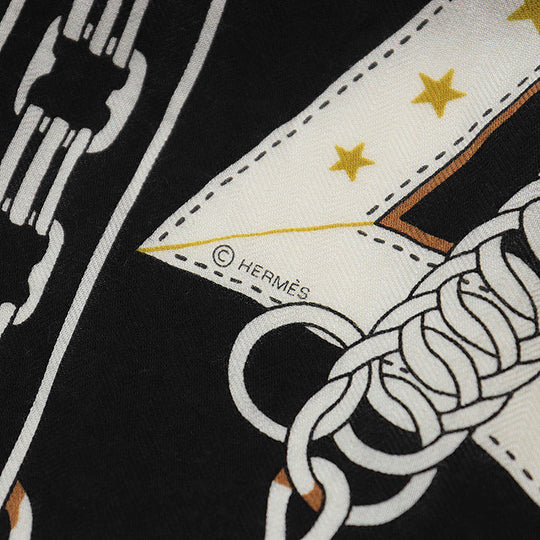 HERMES scarf cashmere silk Black, White 243986S 06