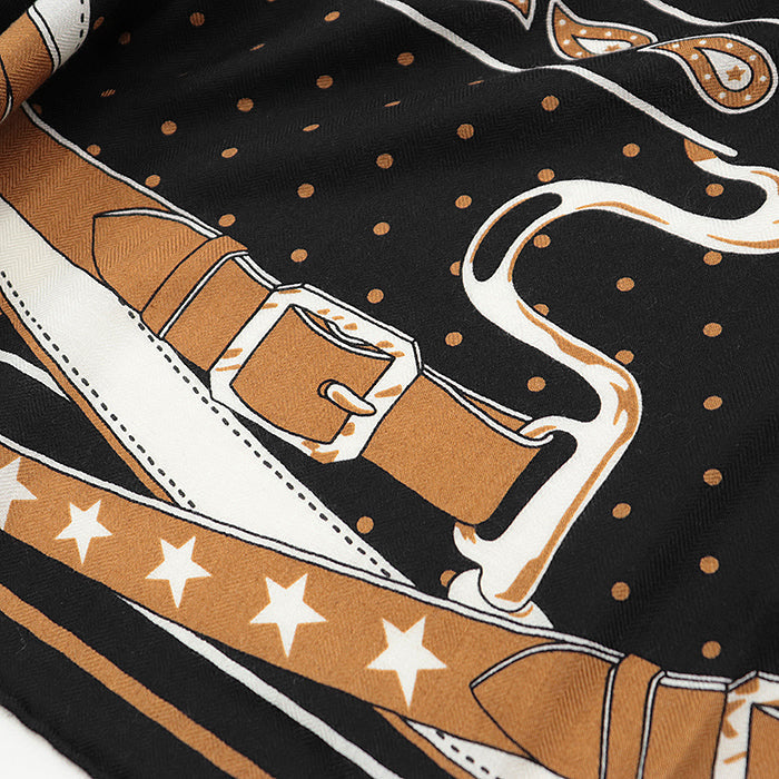 HERMES scarf cashmere silk Black, White 243986S 06