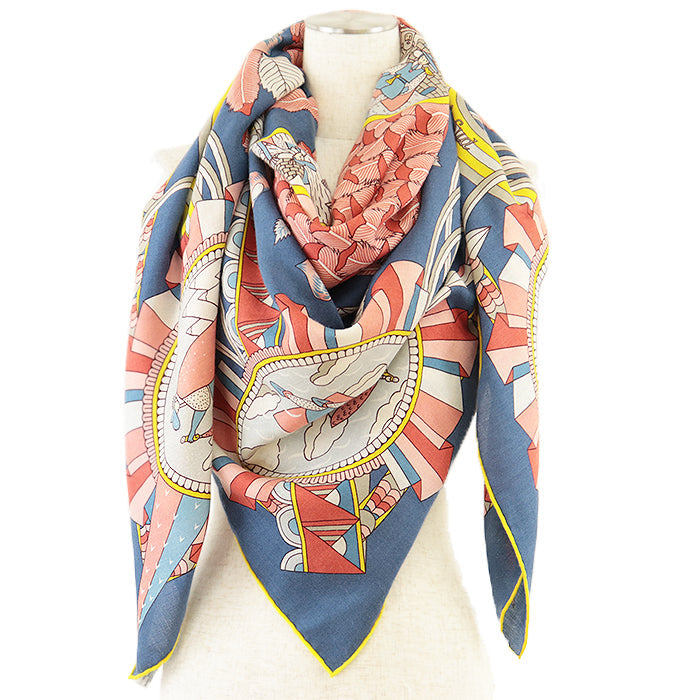 HERMES scarf cashmere silk multicolor