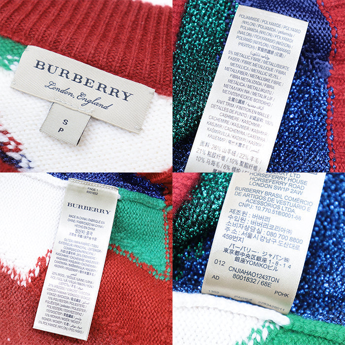 BURBERRY knit 8001832 26% cashmere, 22% wool, Material 6: 6% nylon, Material 6: 5% metallic fiber multicolor mens S Used Authentic