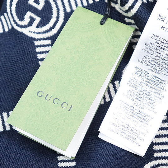 GUCCI knit 692696 XKCB2 4492 96% wool, 3% nylon Navy, Ivory Women M Used Authentic