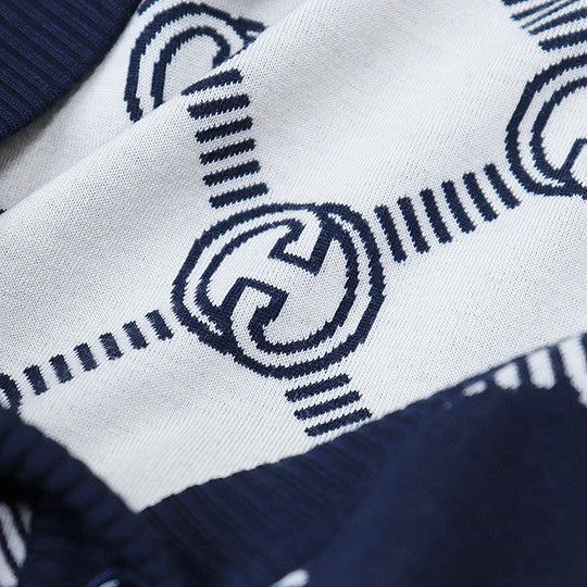 GUCCI knit 692696 XKCB2 4492 96% wool, 3% nylon Navy, Ivory Women M Used Authentic