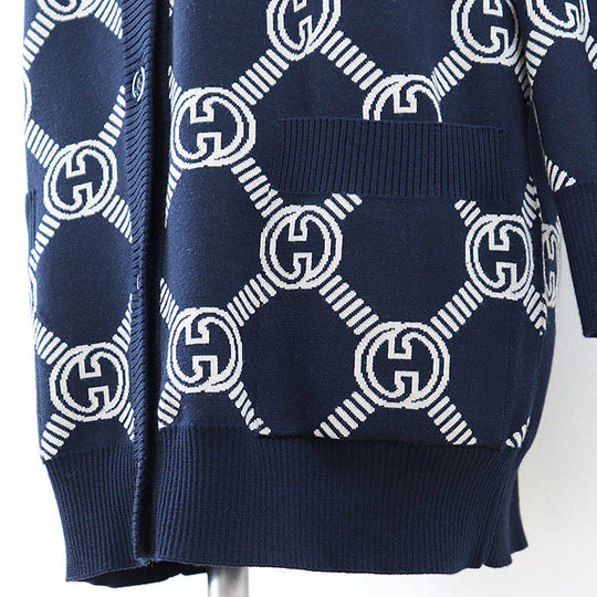 GUCCI knit 692696 XKCB2 4492 96% wool, 3% nylon Navy, Ivory Women M Used Authentic