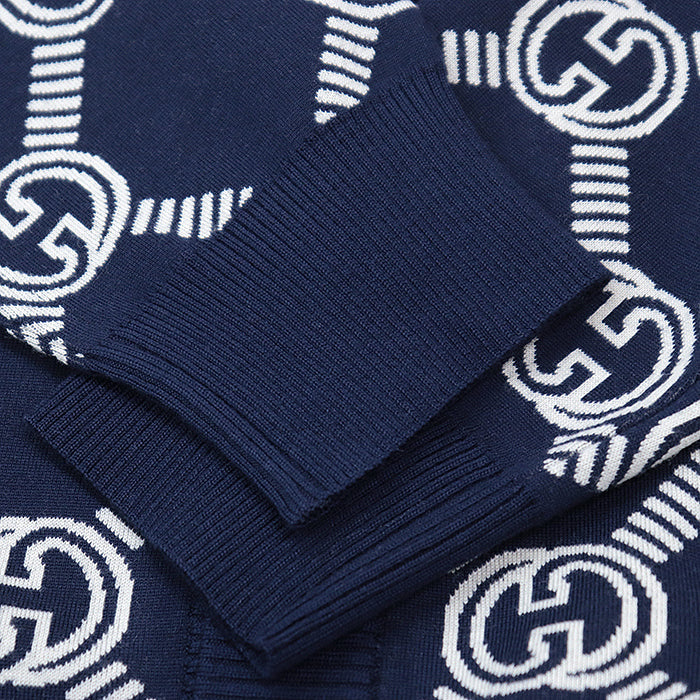 GUCCI knit 692696 XKCB2 4492 96% wool, 3% nylon Navy, Ivory Women M Used Authentic