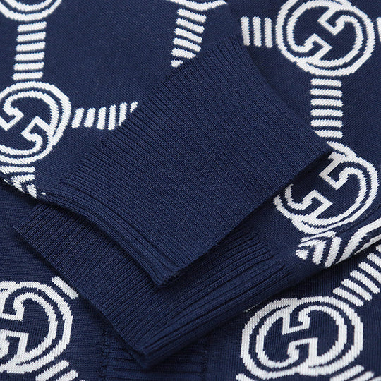 GUCCI knit 692696 XKCB2 4492 96% wool, 3% nylon Navy, Ivory Women M Used Authentic