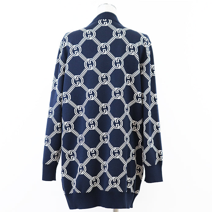 GUCCI knit 692696 XKCB2 4492 96% wool, 3% nylon Navy, Ivory Women M Used Authentic