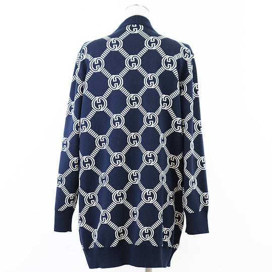 GUCCI knit 692696 XKCB2 4492 96% wool, 3% nylon Navy, Ivory Women M Used Authentic