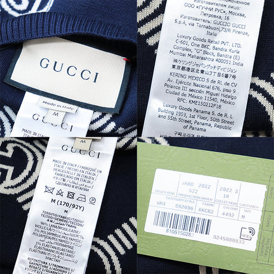 GUCCI knit 692696 XKCB2 4492 96% wool, 3% nylon Navy, Ivory Women M Used Authentic
