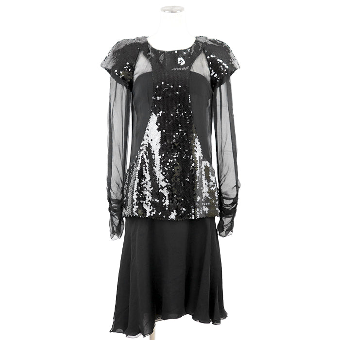 CHANEL one piece P41860 100% silk black Women 38 Used Authentic