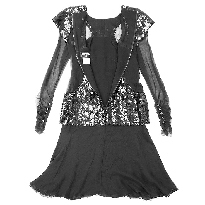 CHANEL one piece P41860 100% silk black Women 38 Used Authentic