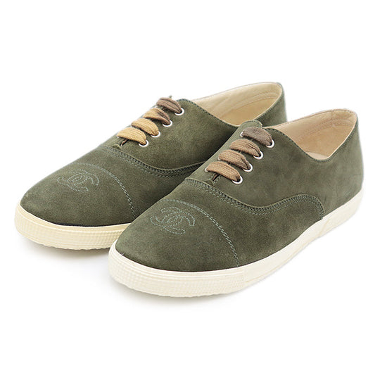 CHANEL sneakers leather olive Women 37 Used Authentic