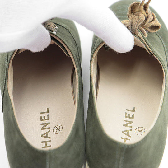 CHANEL sneakers leather olive Women 37 Used Authentic