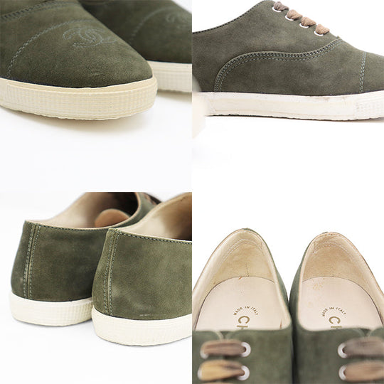 CHANEL sneakers leather olive Women 37 Used Authentic