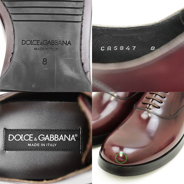 DOLCE&GABBANA Dress shoes CA5847 Patent leather Burgundy Plane toe Oxford shoes mens 8 Used Authentic