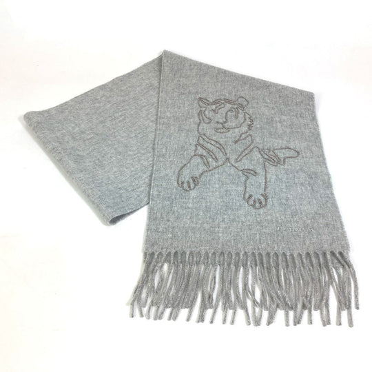 HERMES Scarf H391632T 02 cashmere gray logo King Tiger scarf