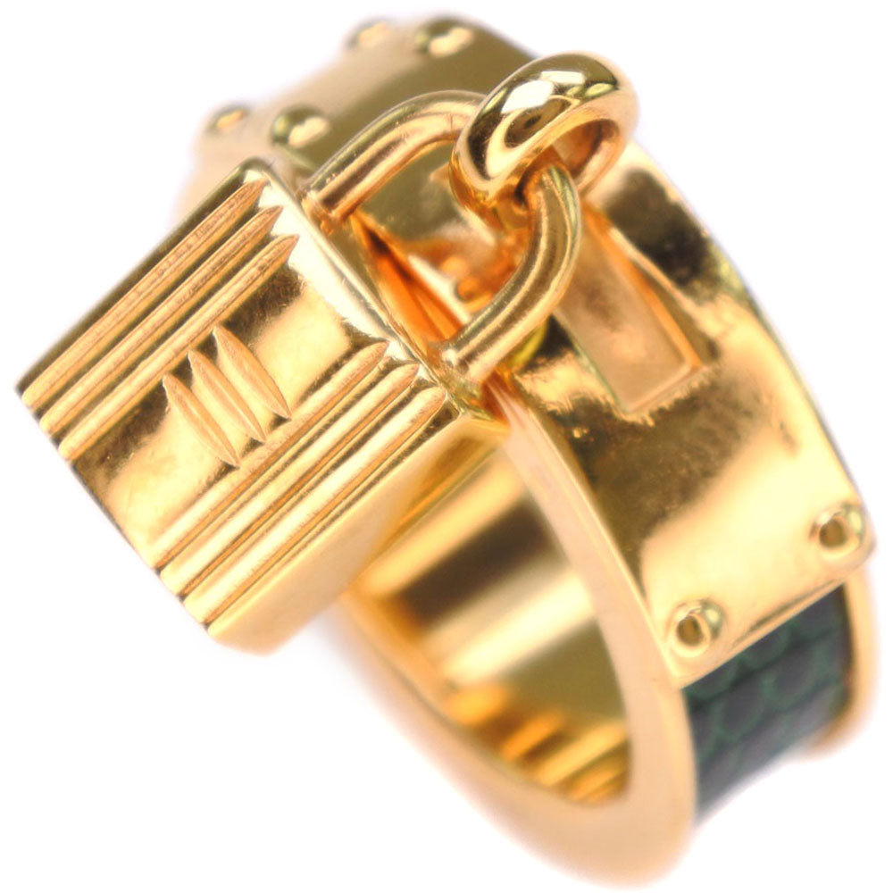 HERMES Scarf ring Leather brass gold Cadena motif Kelly Women Used Authentic