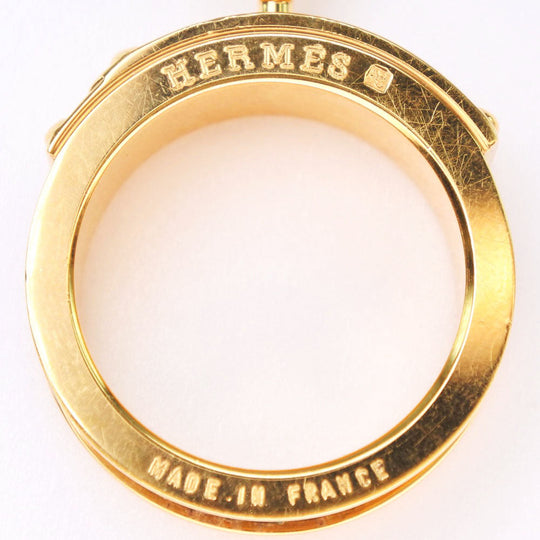 HERMES Scarf ring Leather brass gold Cadena motif Kelly Women Used Authentic