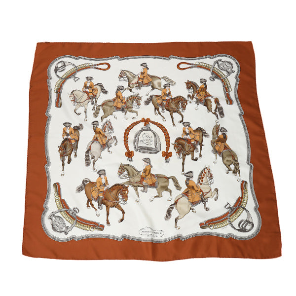 HERMES scarf silk Brown Equestrian REPRISE scarf Carre90 Women Used Authentic