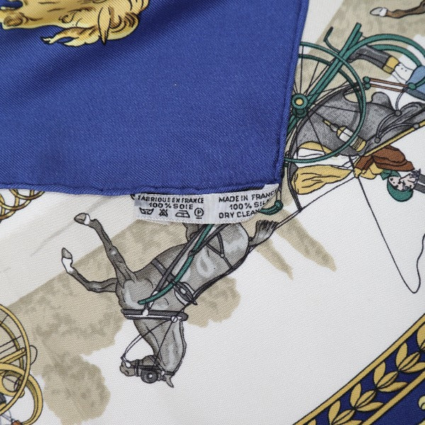 HERMES scarf silk blue La PROMENADE DE LONGCHAMPS Carre90 Carre90 Women Used Authentic