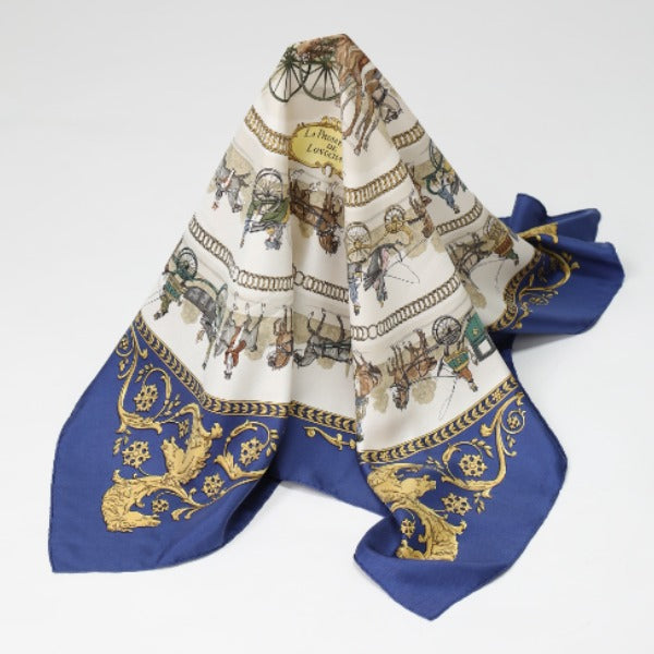 HERMES scarf silk blue La PROMENADE DE LONGCHAMPS Carre90 Carre90 Women Used Authentic