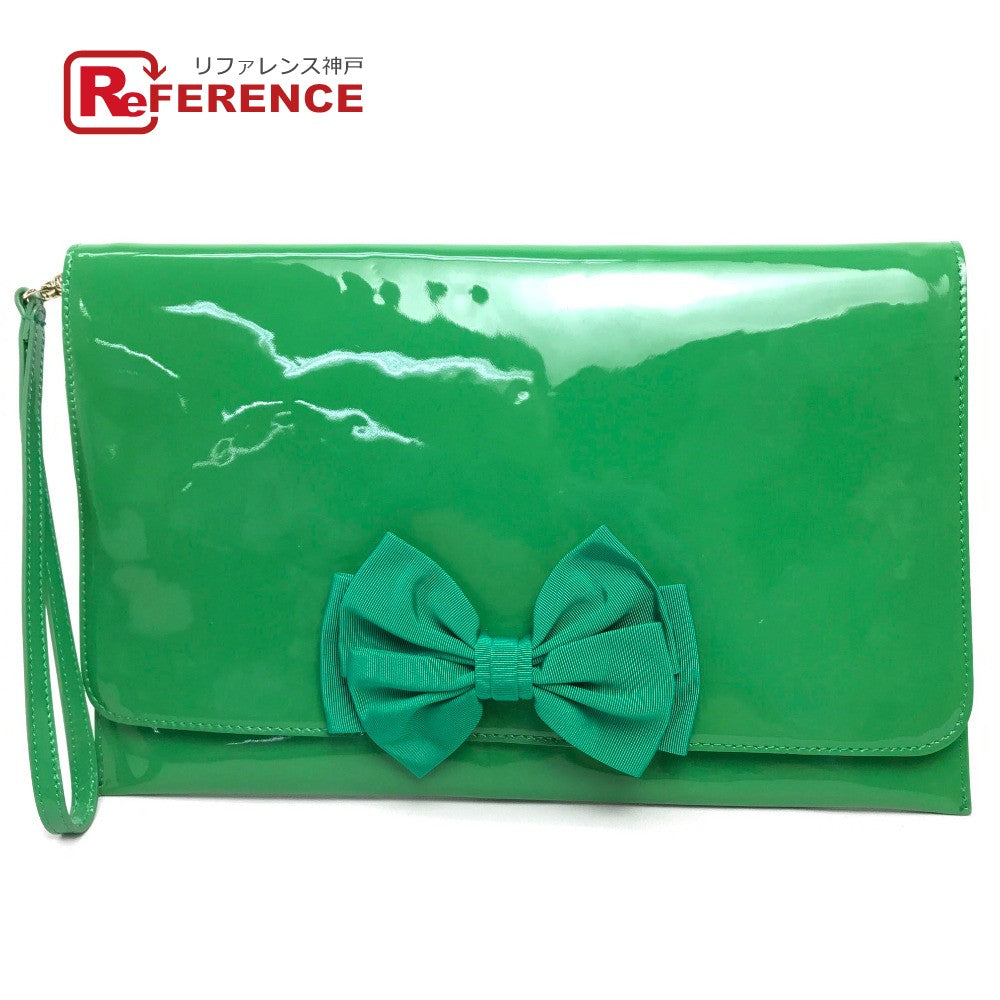 VALENTINO Clutch bag Patent leather green Red Valentino enamel Women Used Authentic