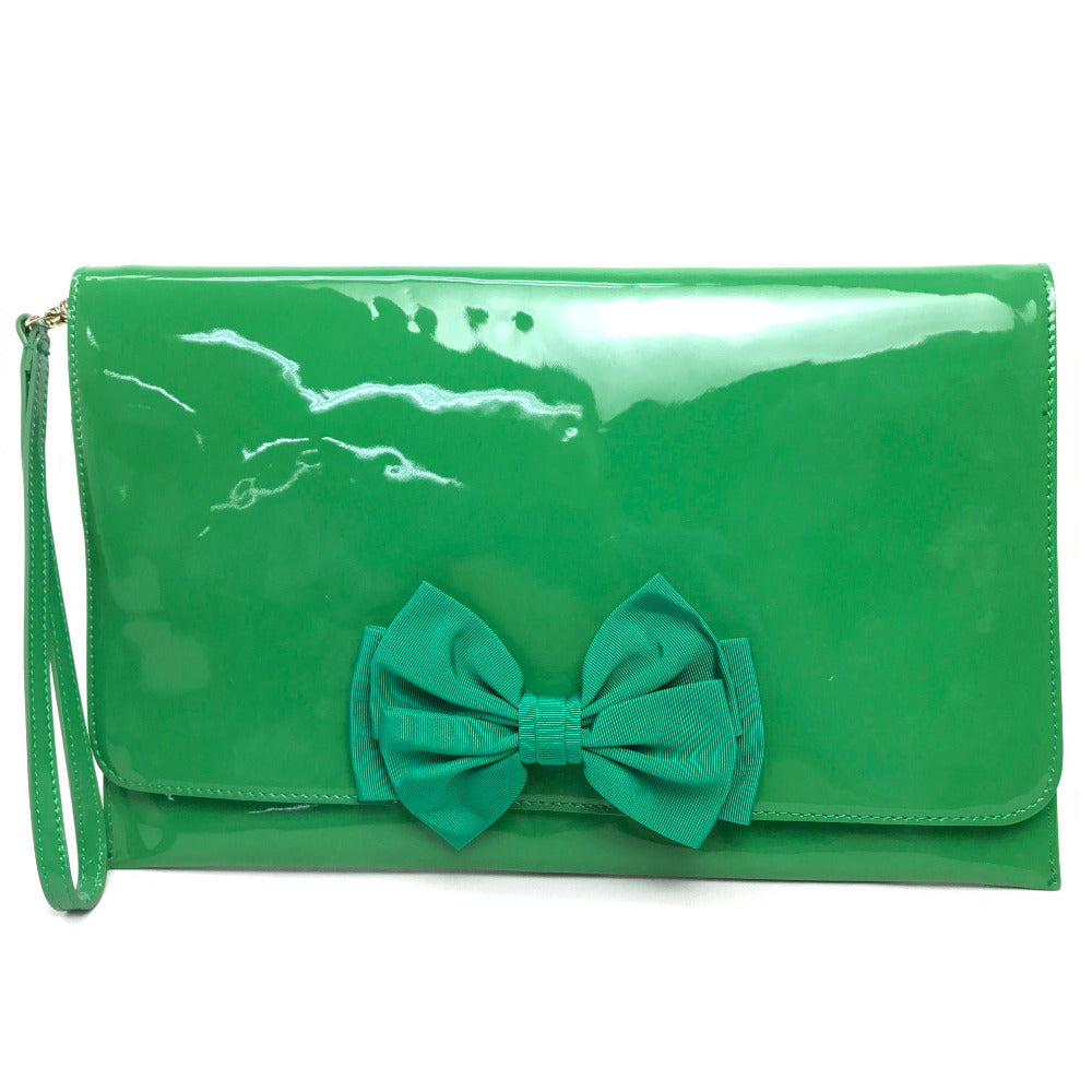 VALENTINO Clutch bag Patent leather green Red Valentino enamel Women Used Authentic