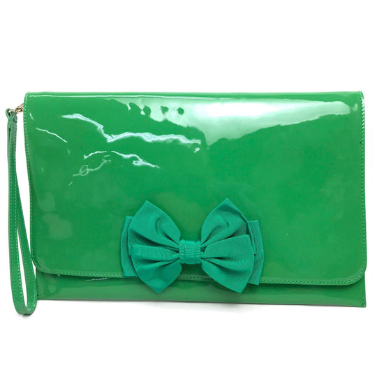 VALENTINO Clutch bag Patent leather green Red Valentino enamel Women Used Authentic
