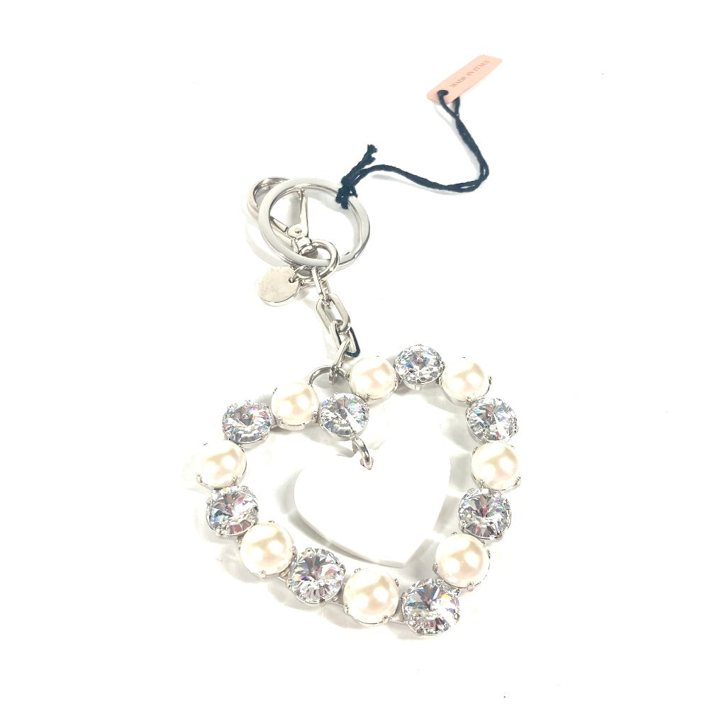 MIUMIU key ring metal Silver Rhinestone heart Women Used Authentic