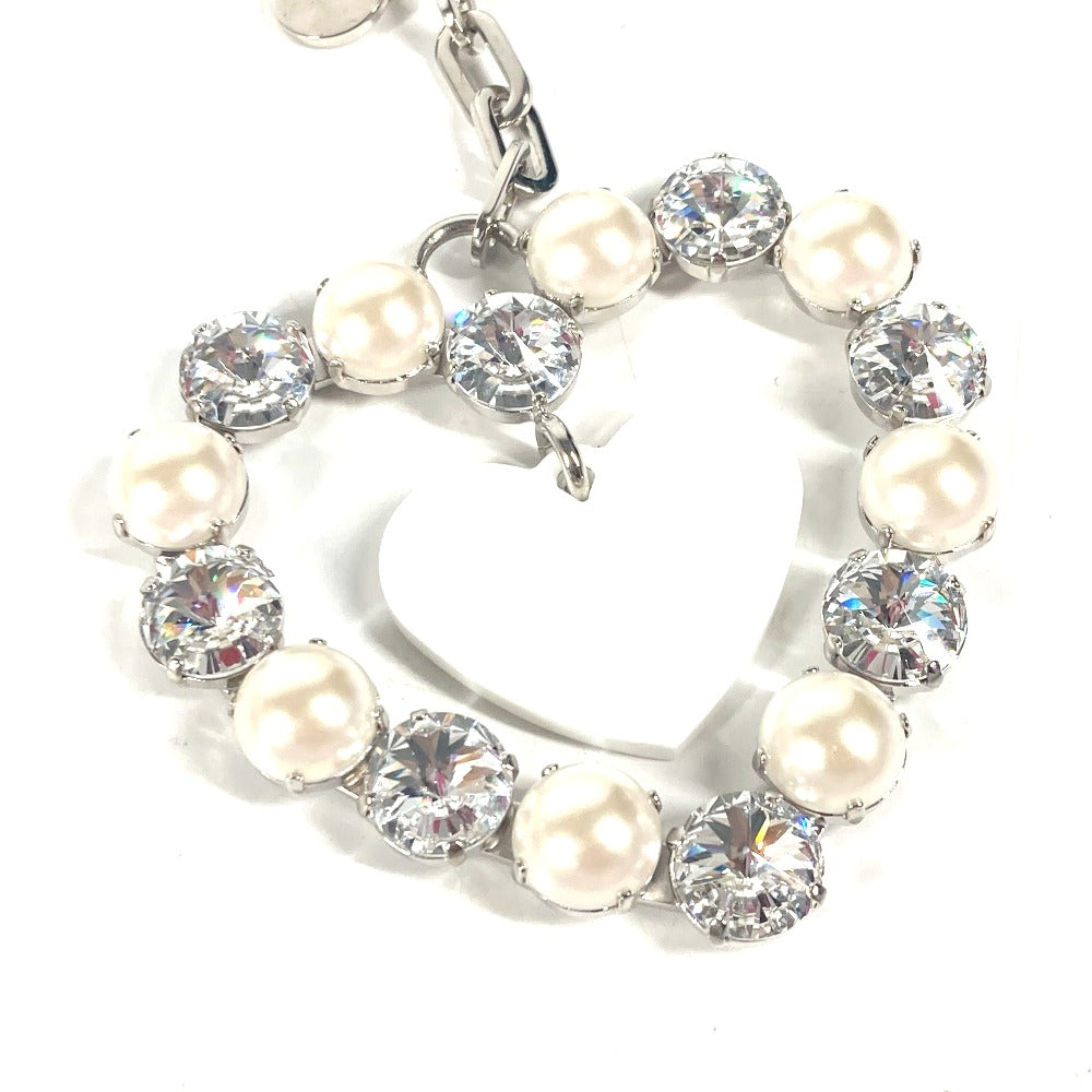 MIUMIU key ring metal Silver Rhinestone heart Women Used Authentic