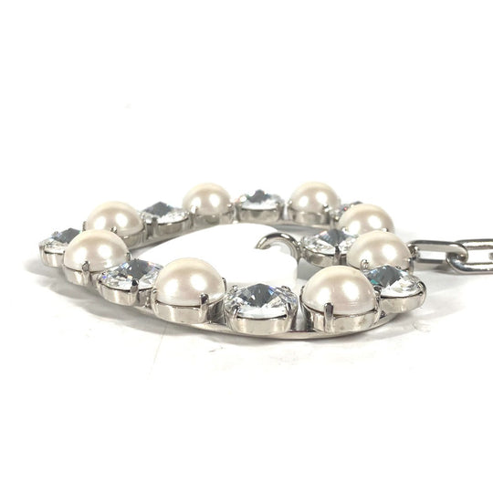 MIUMIU key ring metal Silver Rhinestone heart Women Used Authentic