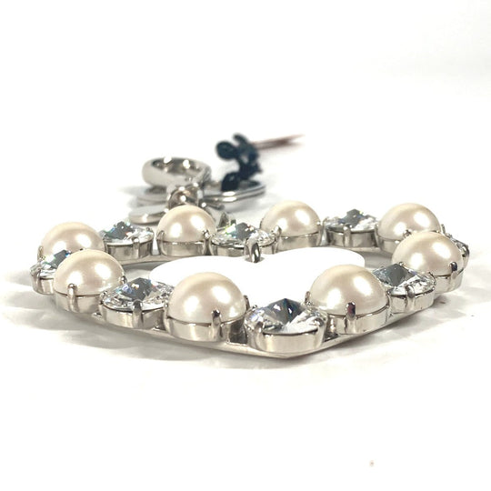 MIUMIU key ring metal Silver Rhinestone heart Women Used Authentic