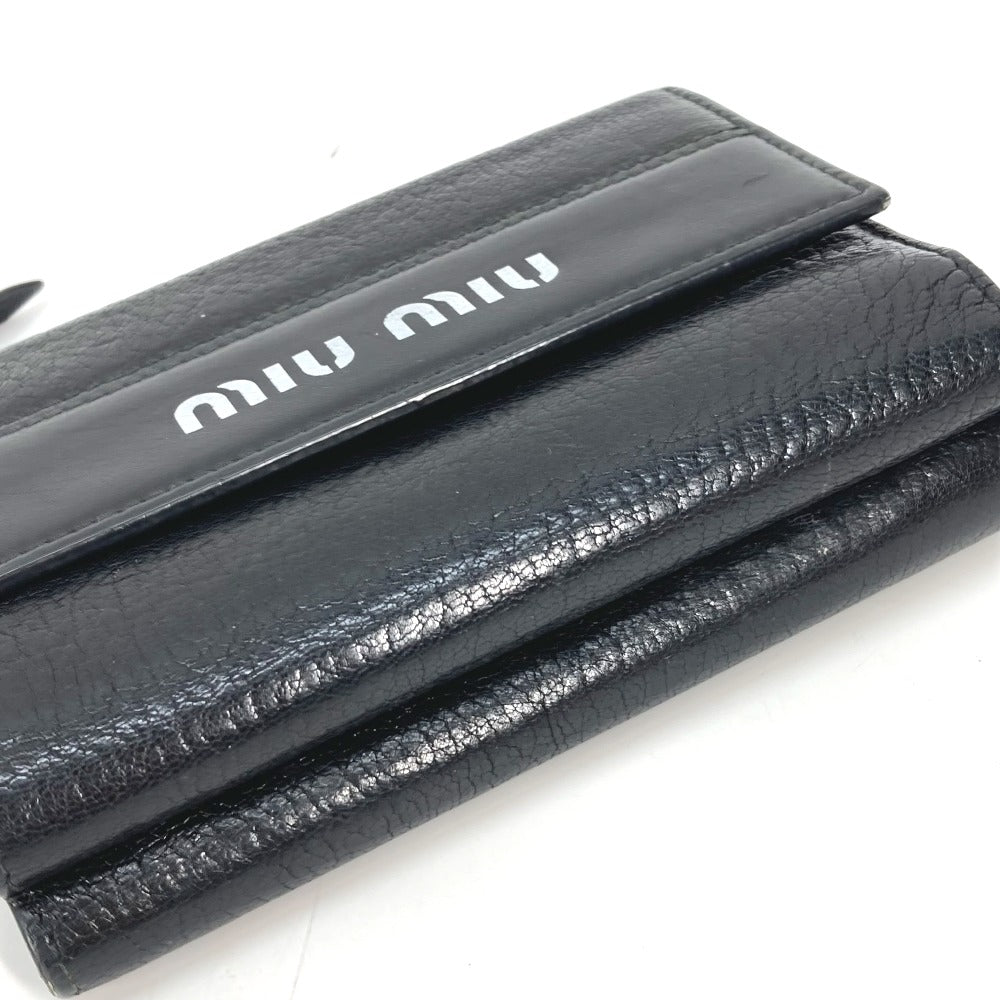 MIUMIU Trifold wallet 5ML014 leather black By color logo Women Used Authentic